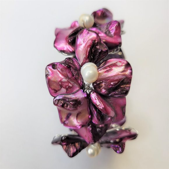 Dark Purple Pearl Adjustable Cuff Bangle Bracelet- NEW - Picture 5 of 13